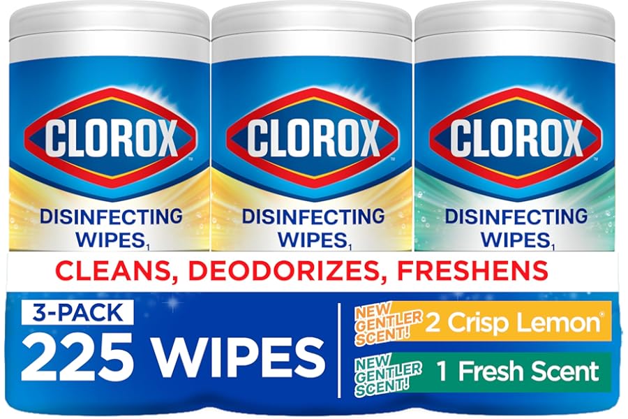 Clorox Disinfecting Wipes for Allergy Season, Bleach-Free, Multi-Surface Cleaner, Antibacterial, Fresh Scent & Crisp Lemon, 75 Count Each, Pack of 3