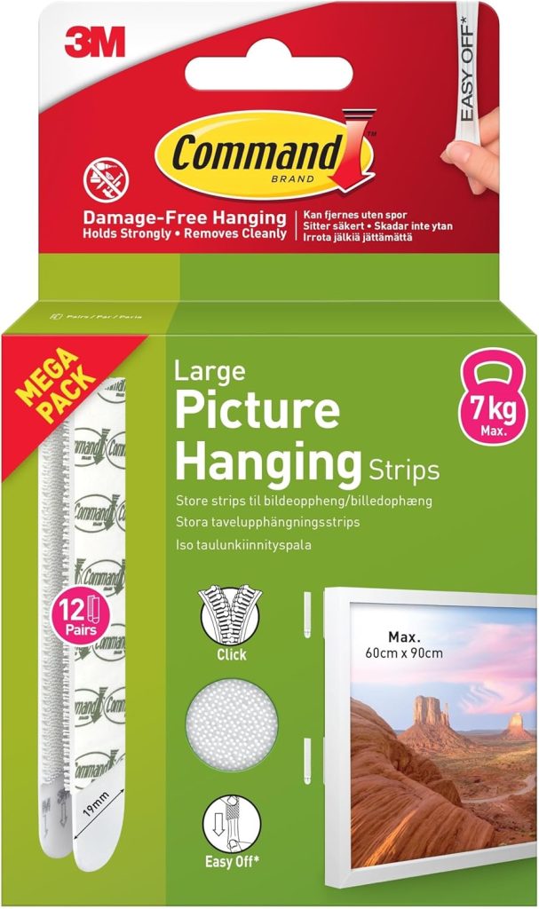 Command Picture & Frame Hanging Strips Value Pack, Large, White - 12 Pairs (24 Strips) - Damage Free Hanging - For Pictures, Frames, Mirrors, Wall décor and Signs