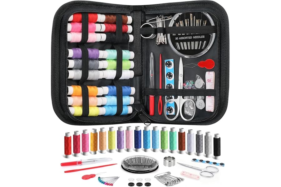 Coquimbo Sewing Kit Mothers Day Gifts for Mom Grandma Women Wife Teen Girls Beginner Traveler, Portable Sewing Supplies Accessories Contains Thread, Needles, Scissors, Dorm Room Essentials (Black)