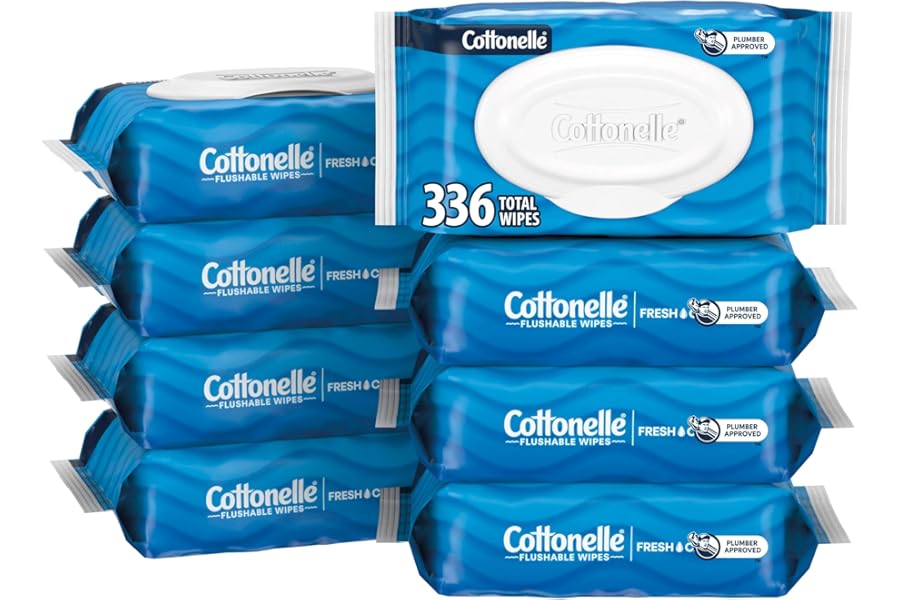 Cottonelle Fresh Feel Flushable Wet Wipes, Adult Wet Wipes, 8 Flip-Top Packs, 42 Wipes Per Pack (336 Total Wipes), Packaging May Vary