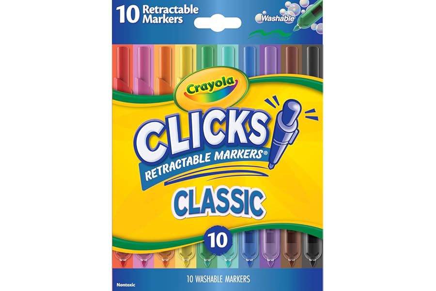 Crayola Clicks Retractable Tip Markers (10ct), Washable Cone Tip Art Marker Set, School Classroom & Craft Supplies for Coloring Books, Ages 3+