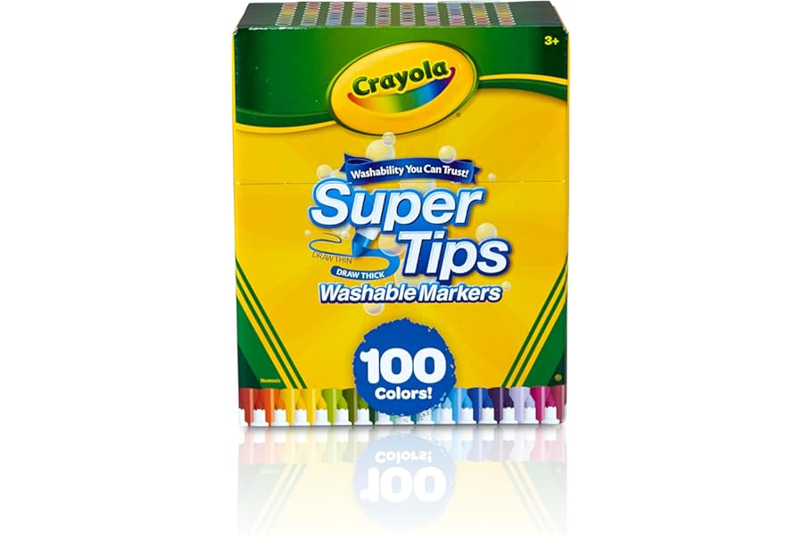 Crayola Super Tips Marker Set (100ct), Fine Point Washable Markers, Drawing Markers for Kids & Adults, Create Thick & Thin Lines, Art Supplies, Ages 3+