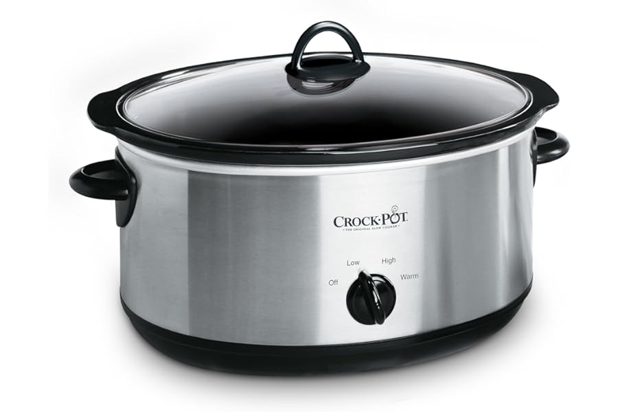 Crock-Pot 7-Quart Manual Slow Cooker, Family Size Serves 8+ People & Fits 6-lb Roast, Removable Stoneware with Warming Setting, Dishwasher Safe for Easy Cleanup, Stainless Steel