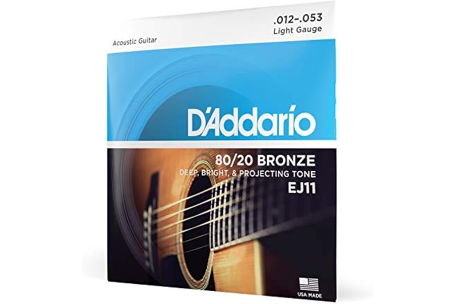 D'Addario Acoustic Guitar Strings, 80/20 Bronze, EJ11, Light Gauge 12-53, 6-String Set, Pack of 1