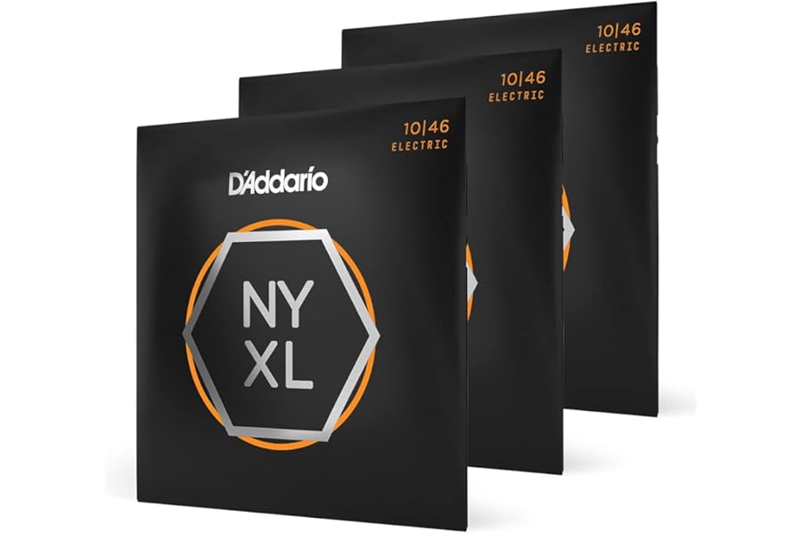 D'Addario Electric Guitar Strings, NYXL Nickel Plated, NYXL1046-3P, Regular Light Gauge 10-46, 6-String Set, Pack of 3
