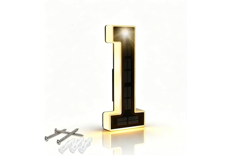 DIBMS 6.7 Inch Solar Lighted House Numbers for Outside Lighting, Waterproof LED Illuminated Address Sign, Personalized Backlit Number for Home Exterior Apartments Hotels Factories (Number 1-Black)