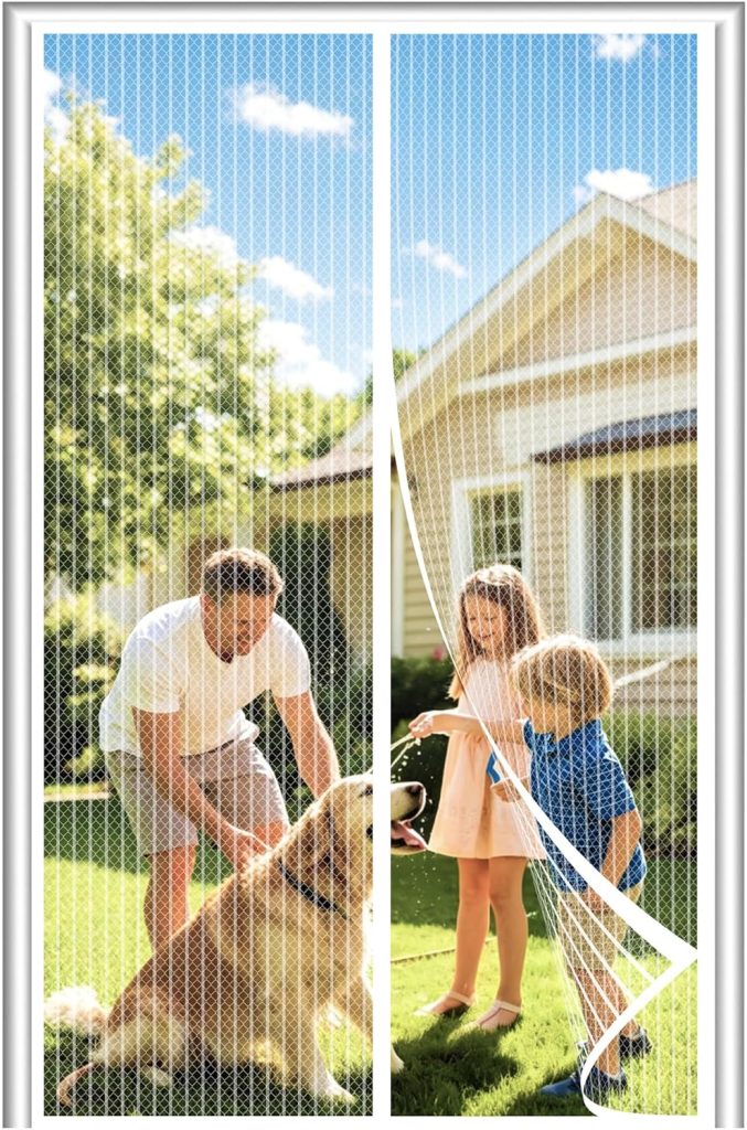 DIKER Fly Screens Doors Nets Patio Curtain Insect Mesh for Keeping Out Flies & Bug, Flyscreen French Doors, Mosquito Double Door Magnetic ScreenFly Doors(80x200cm, White)