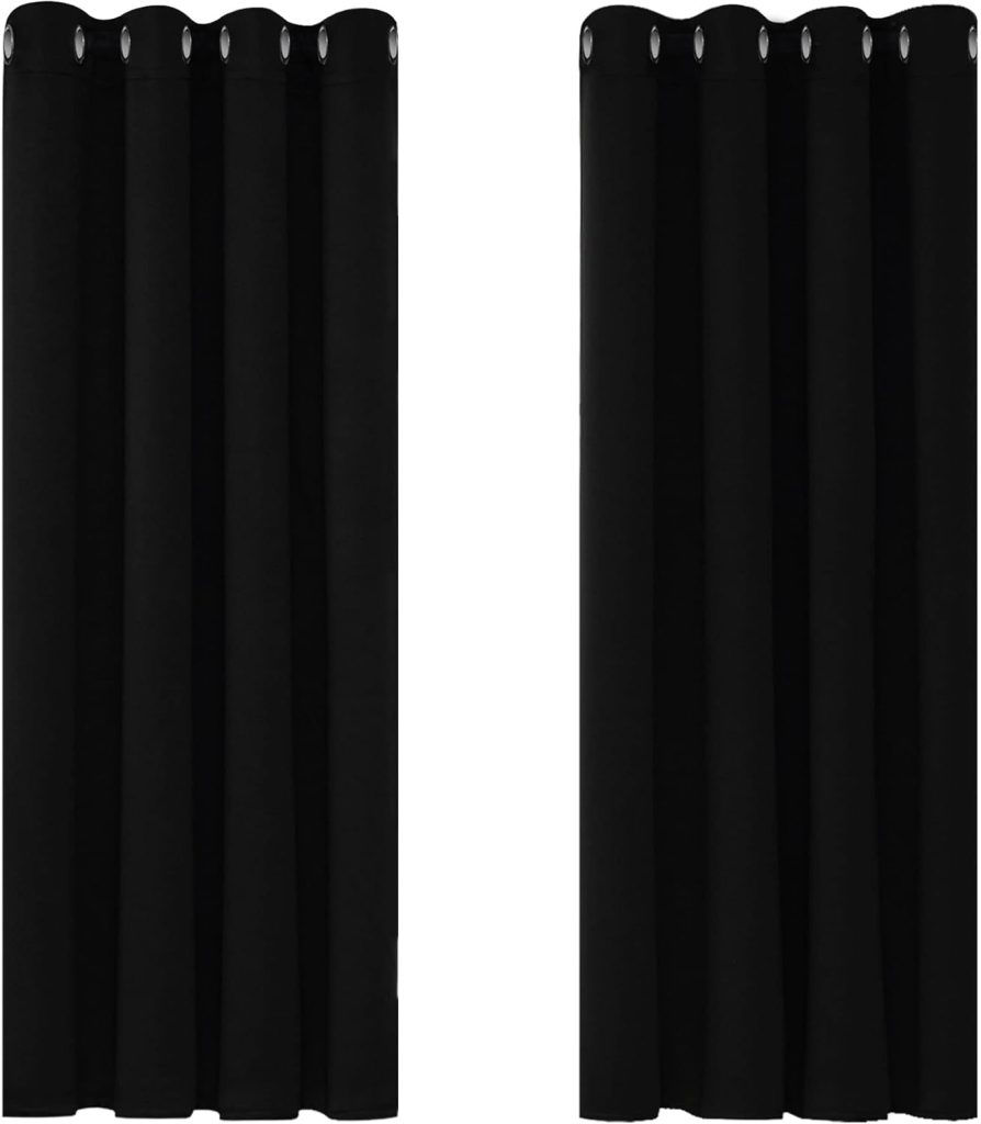 Deconovo Blackout Curtains Bedroom Super Soft Thermal Insulated Eyelet Blackout Curtains for Living Room 46 x 54 Inch Black 2 Panels