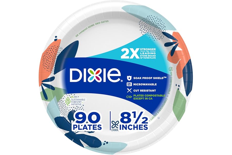 Dixie Medium Paper Plates, 8.5 Inch, 90 Count, 2X Stronger*, Microwave-Safe, Soak-Proof, Cut Resistant, Disposable Plates For Everyday Breakfast, Lunch, & Dinner Meals