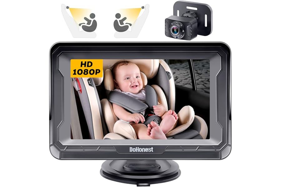 DoHonest Baby Car Camera HD 1080P - Rear-Facing Car Baby Monitor with Night Vision, Adjustable View Angle, Easy Setup, Anti-Glare Display, Safety for Kids & Infants