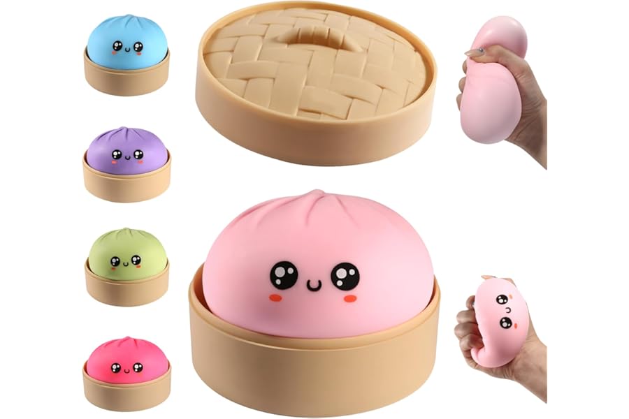Dumpling Squishy, Dumpling Squishy Mystery Box, Cute Big Squishy Dumpling Stress Ball Fidget Sensory Toy for Adults Anxiety Relief, Novelty Squeeze Ball for Office Desk (Pink)
