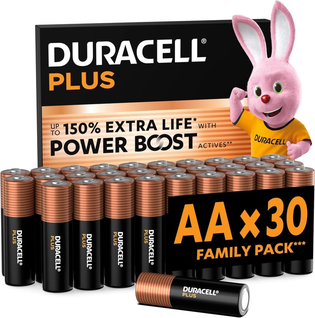 Duracell Plus AA Batteries, 30 Pieces, Alkaline Batteries 1.5V, Up to 150% Extra Life with Power Boost Ingredients, Reliability for Daily Devices, 0% Plastic Packaging, MN1500