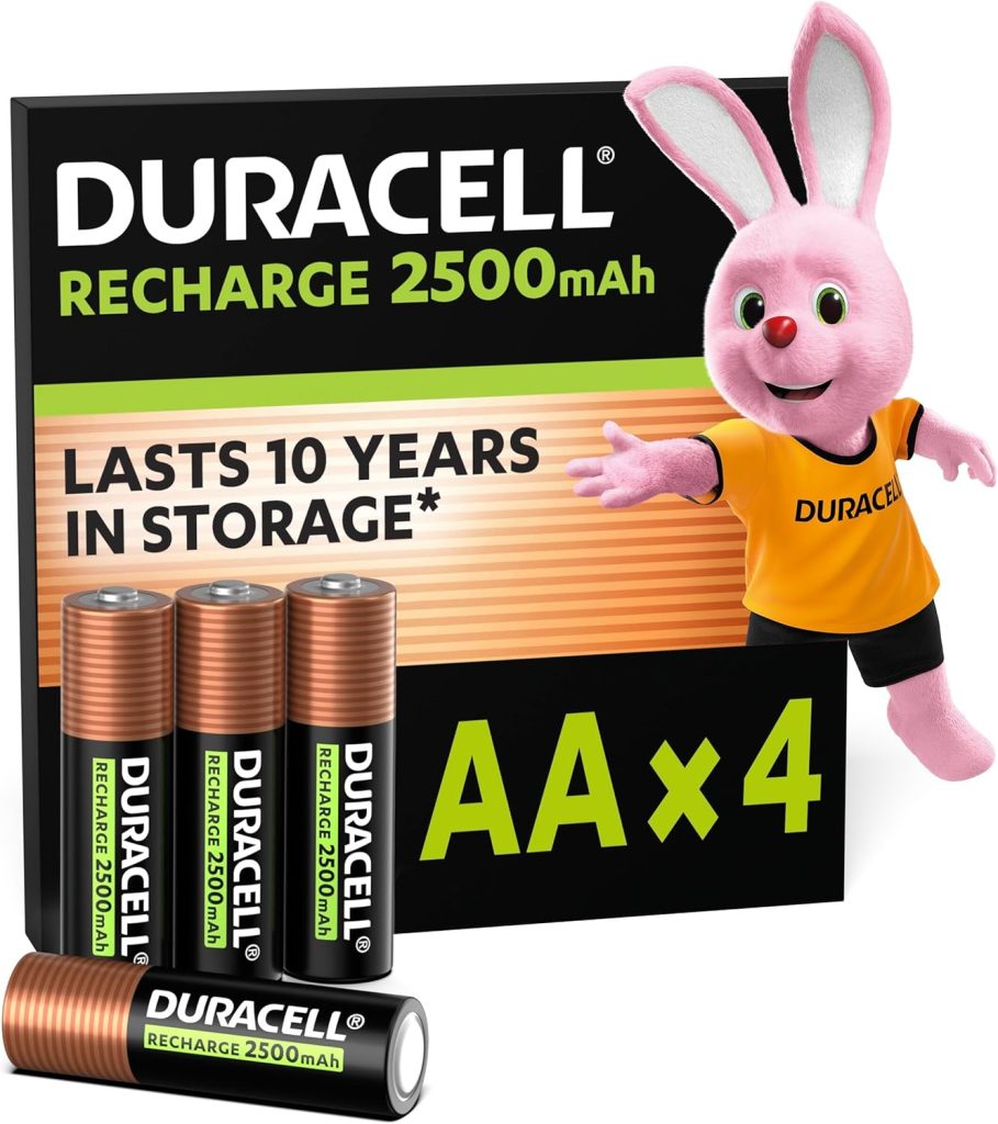 Duracell pilas recargables AA (Paquete de 4), 2500 mAh NiMH, precargadas, nuestras pilas recargables no. 1 en duración, con 0% plástico 100% embalaje reciclable