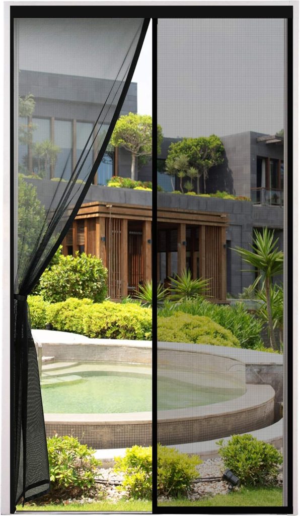 ENGROSAR Cortina Mosquitera Magnetica para Puerta Exterior de Balcón/Patio, 90x210CM, Se Cierra Automáticamente, Fácil Instalación sin Taladrar (Negro)
