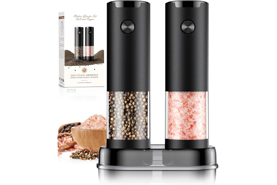 Electric Salt and Pepper Grinder Set Automatic Battery Pepper Mill Shakers Adjustable Coarseness Upgraded Larger Capacity with Led Home and Kitchen Appliances Birthday Gifts for Women Mom