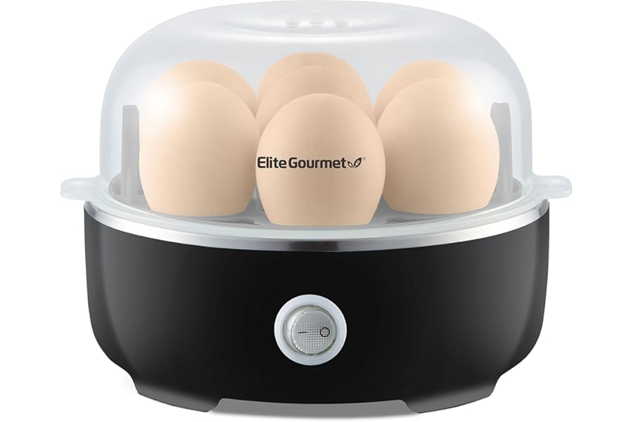 Elite Gourmet EGC115B Easy Egg Cooker Electric 7-Egg Capacity, Soft, Medium, Hard-Boiled Egg Cooker with Auto Shut-Off, Measuring Cup Included, BPA Free, Classic Black