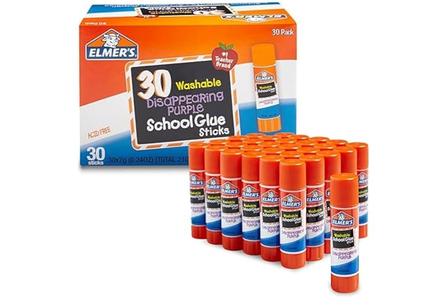 Elmer's Disappearing Purple School Glue Sticks, Washable, 7 Grams, 30 Count - Posters, Back to School, Bulk Pack for Classrooms, #1 Teacher Brand