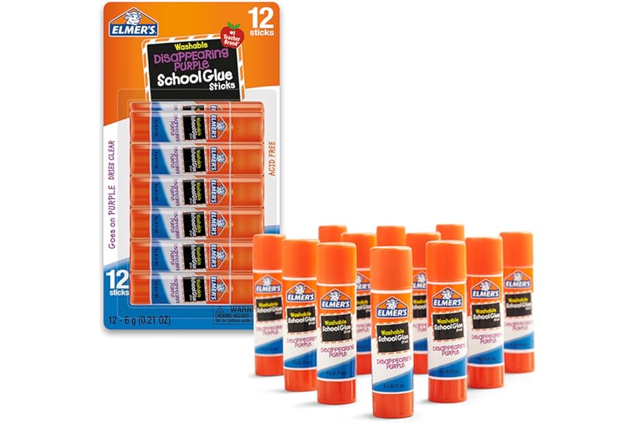Elmer's Disappearing Purple School Glue Sticks, Washable, 6 Grams, 12 Count - Arts & Crafts, Poster, Projects, Back to School, #1 Teacher Brand