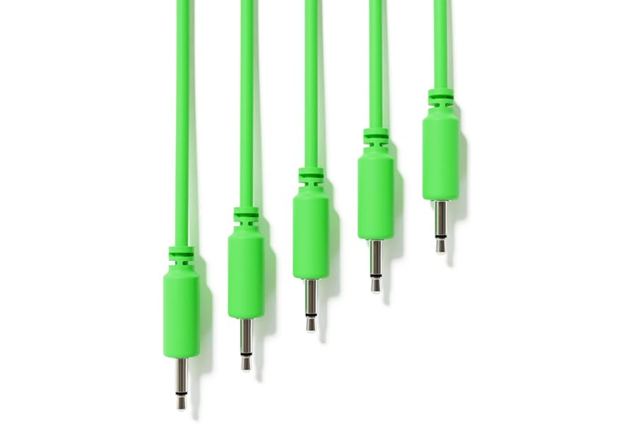 ExcelValley - 5-Pack - Mono Modular Patch Cables - TS 3.5mm 1/8" Eurorack Synthesizer [Green | 15 cm - 5.91"]