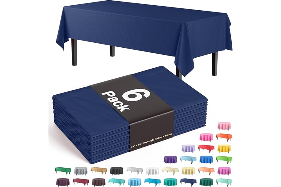 Exquisite Party Solids 6-Pack Premium Plastic Tablecloth 54in. x 108in. Rectangle Plastic Table Cover - Navy