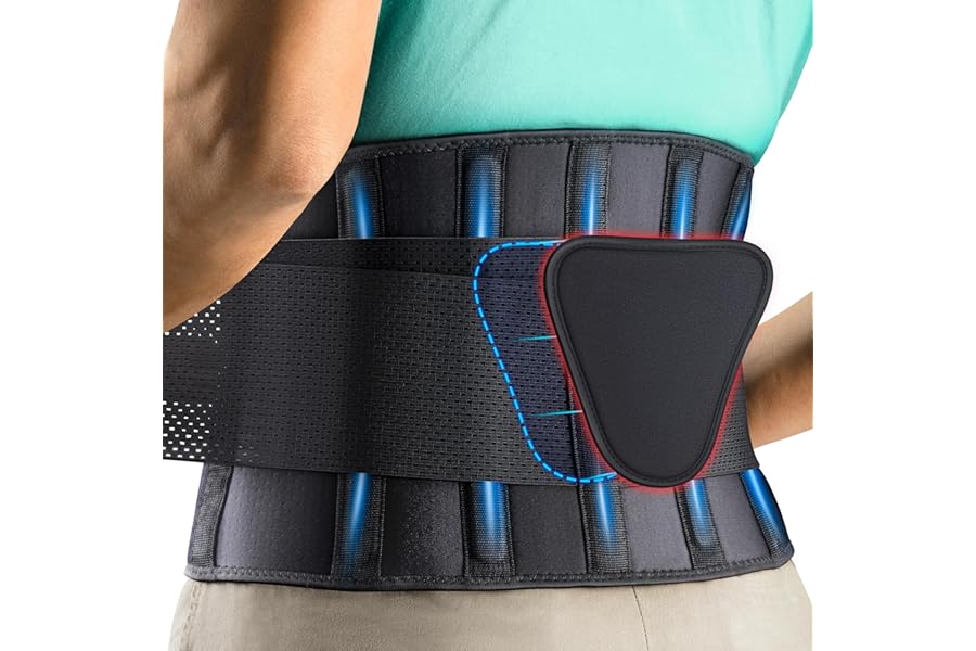 FEATOL Back Brace Support Belt-Lumbar Support Back Brace for Back Pain, Sciatica, Scoliosis, Herniated Disc Adjustable Support Straps-Lower Back Brace with Removable Lumbar Pad for Men & Women