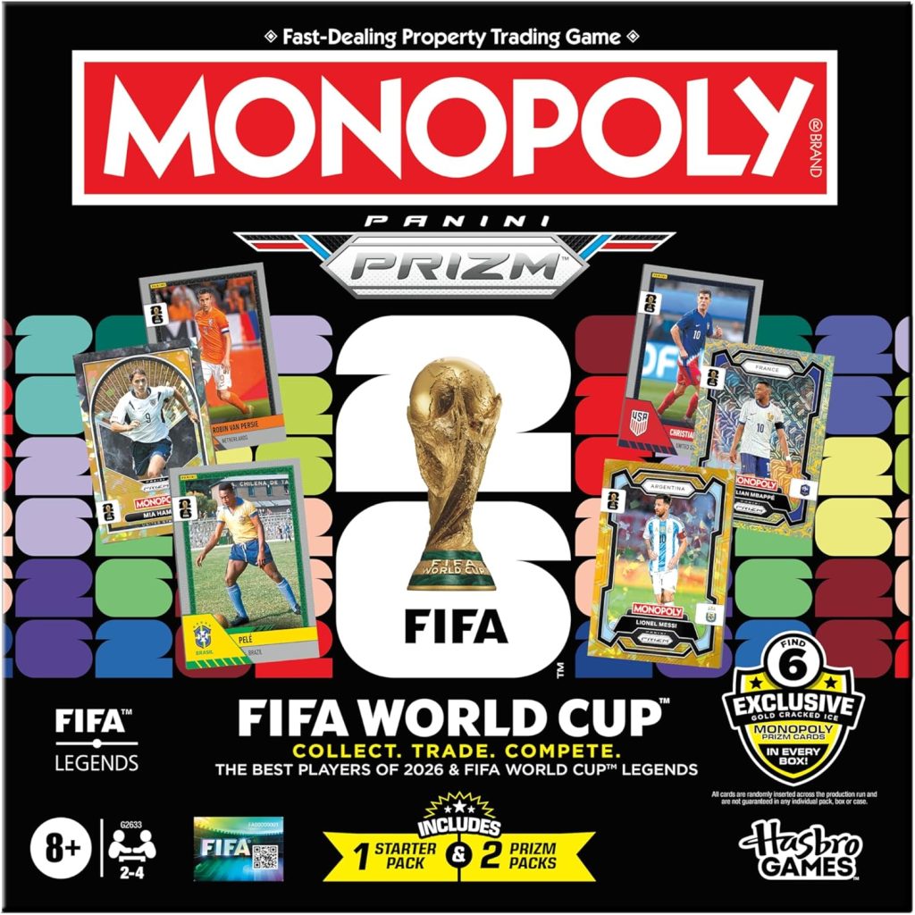 משחק מונופול מונדיאל FIFA עם קלפי Panini Prizm 2026 – לגילאי 8+