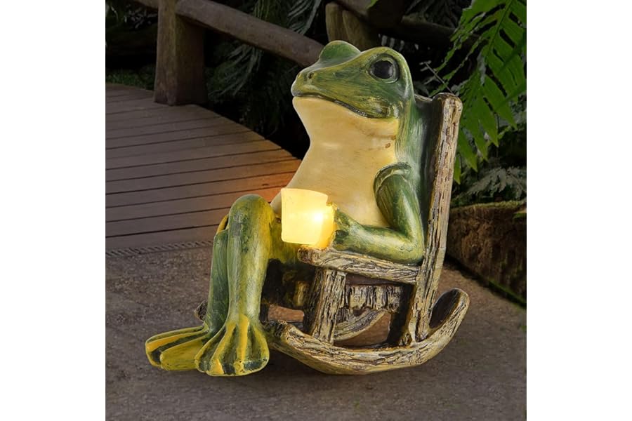 FOXMIS Miniature Frog Garden Statue Mom Gifts Home Decorations Fairy Garden Accessories Outdoor Lights Solar Garden Frog Deco