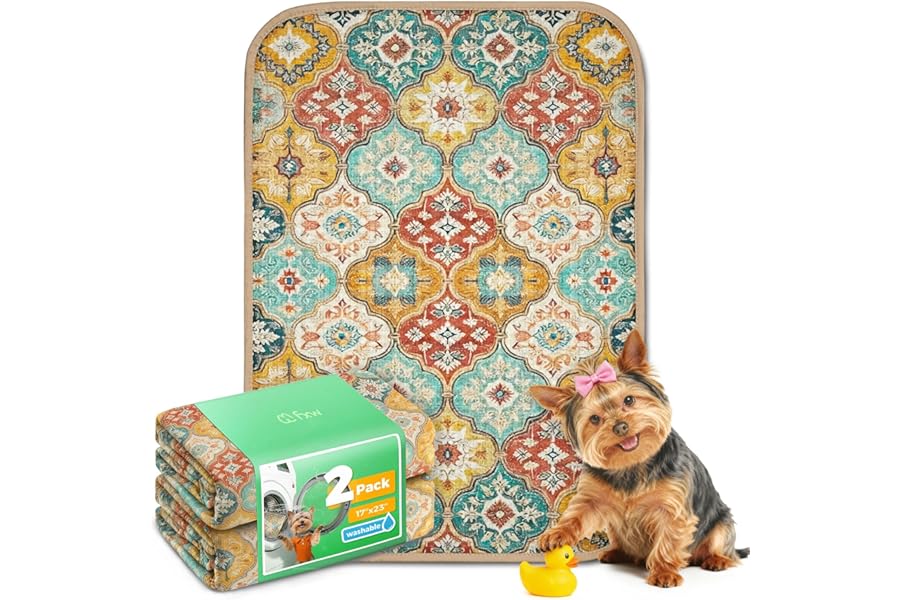 FXW Washable Pee Pads for Dogs, Puppy Pads with Super Absorbent, Specifically Designed for 24inch Cages, 17" x 23" Rectangle, Beige Gourd, 2 Packs