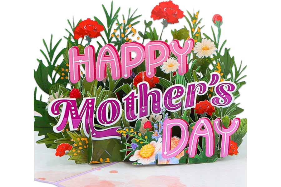 FaCraft 3D Pop Up Mothers Day Card - Handmade Red Carnations & Daisies Flower Greeting Card with White Pearlescent Envelope, Blank Insert, Seal, for Best Mom, Wife, Grandma, Daughter
