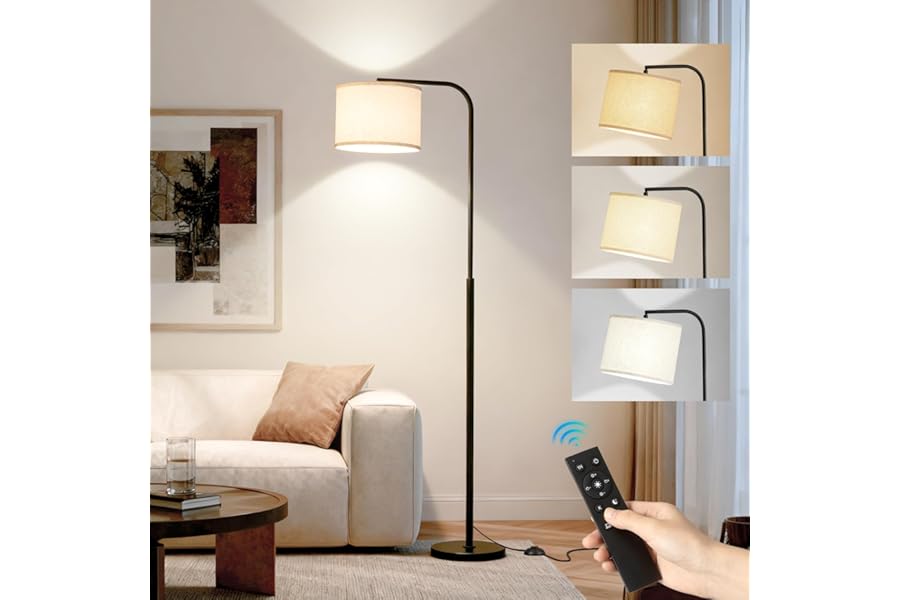 Floor Lamp for Living Room and Bedroom - Modern Standing Lamps Tall with Dimmable LED Bulb and Remote Control - Black Stand Arc Light With Shade for Reading Home Decor Corner and office（Black）