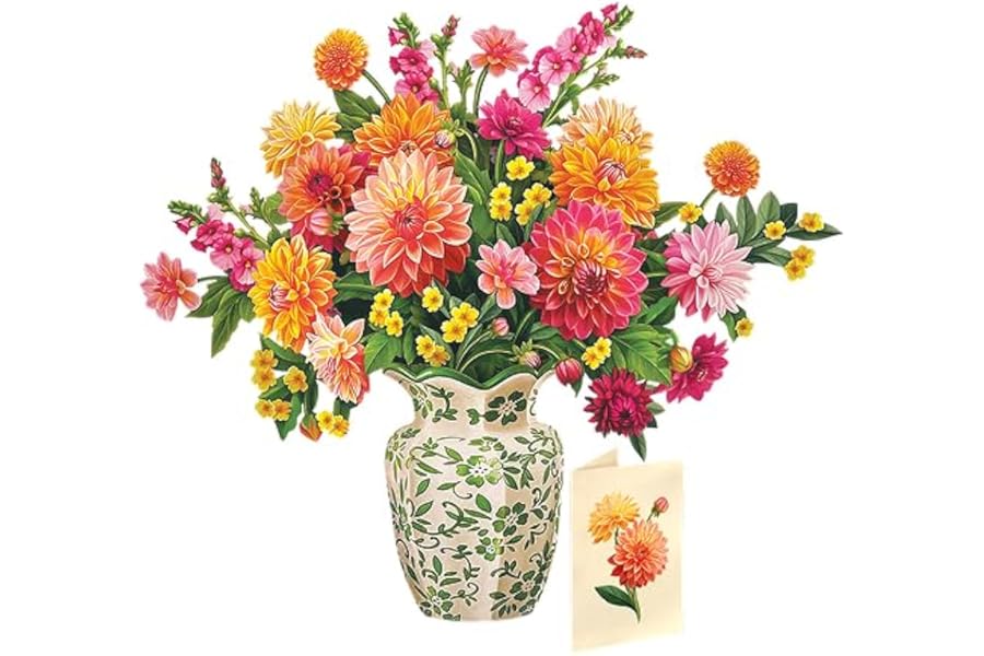 Freshcut Paper Dahlia Sunrise 14.5 Inch Life-Sized 3D Pop Up Cards – Greeting Card, Birthday, Mothers Day, Thank You, Gifts for Mom and Her – Includes Notecard and Envelope