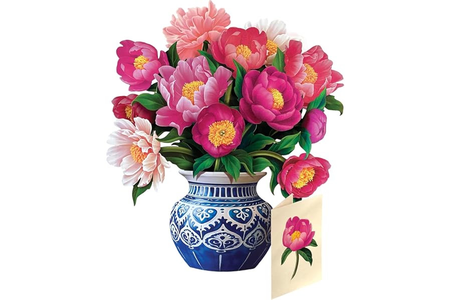 Freshcut Paper Peony Paradise 13 Inch Life-Sized 3D Pop Up Card – Birthday, Mothers Day, Thank You, Gifts for Mom and Her – Includes Notecard and Envelope