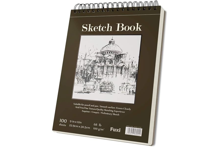 Fuxi 9" x 12" Sketch Book, Top Spiral Bound Sketch Pad, 100 Sheets 68lb/100gsm Acid-Free Drawing Paper, Art Sketchbook for Dr