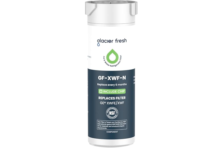 GLACIER FRESH Water Filter Compatible with XWFE (Built-in CHIP), Replacement for GE XWFE, XWF Refrigerator Water Filter NSF/ANSI 42 Certification Pack of 1