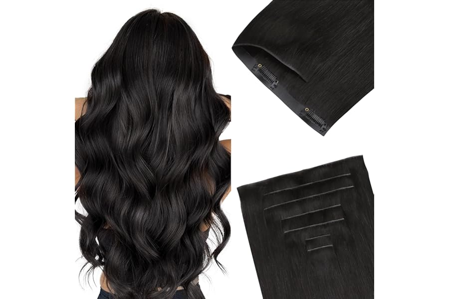 GOO GOO Invisi Edge Clip in Hair Extensions 18inch 130g 7Pcs Injected Seamless PU Clip in Hair Extensions, Virgin Real Human Hair, 1B Natural Black