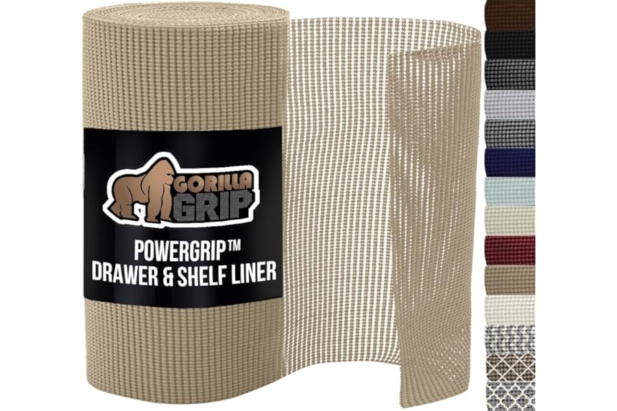 GORILLA GRIP powerGRIP Drawer Shelf and Cabinet Liner, Thick Strong Hold, Non-Adhesive Liners Protect Kitchen Cabinets and Cu