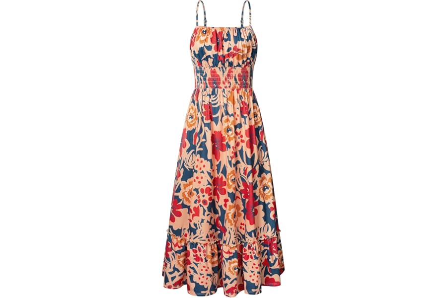GRACE KARIN Summer Dresses for Women 2026 Vacation,Smocked Floral Maxi Dress,Boho Beach Sundress with Pocket Fashion Clothing