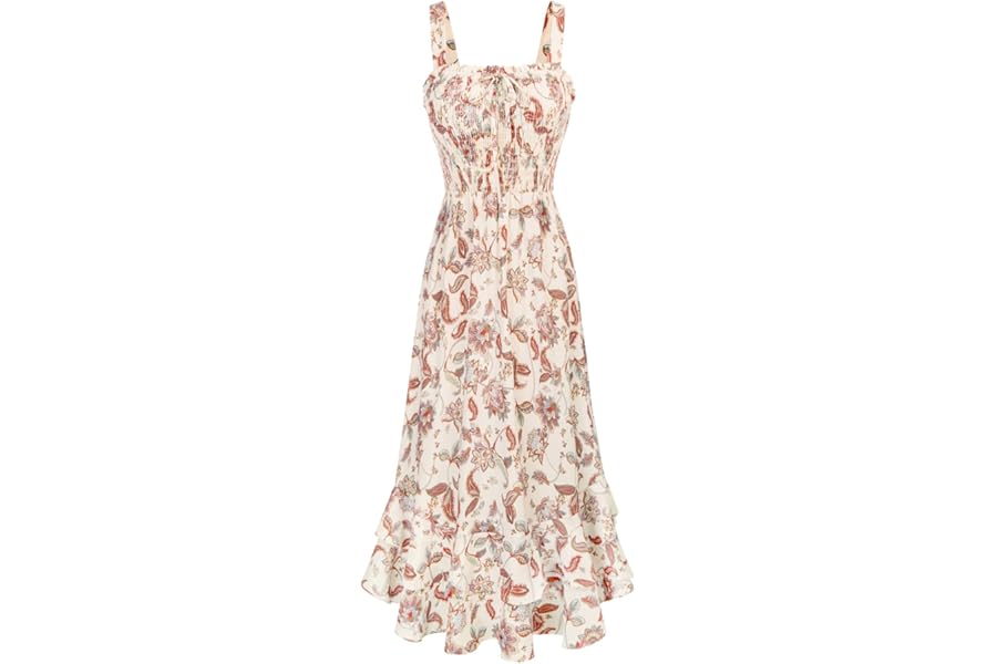GRACE KARIN Women's 2026 Summer Floral Boho Dress Square Neck Strapped Swing A Line Sundress Beach Long Maxi Outfits