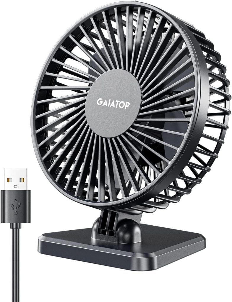 Gaiatop Ventilateur de bureau USB, petit mais puissant, personnel, portable, silencieux, 3 vitesses, mini ventilateur de bureau réglable pour le refroidissement de la maison, du bureau, de la voiture