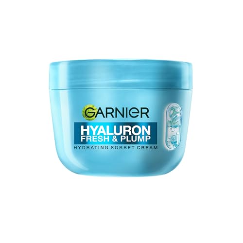 Garnier Hyaluron Fresh & Plump Hydrating Sorbet Cream, 4% Hyaluronic Acid & Niacinamide, Ultra Fresh & Light, For Dehydrated Skin, Cruelty Free International & Vegan - 85ml