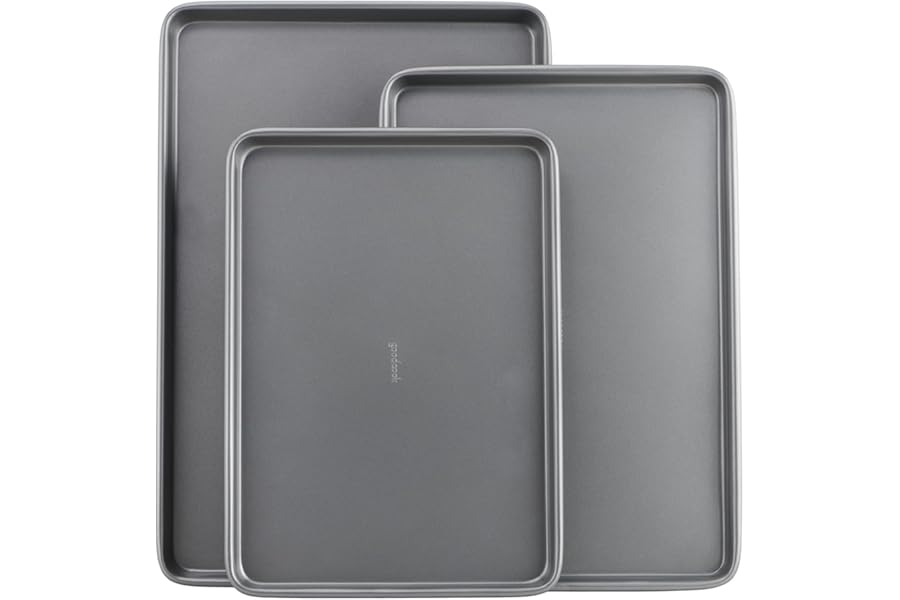 GoodCook Everyday Nonstick Baking Sheet Set, 3 Pack Includes Small (13×9) Medium (15×1) and Large (17×11) Pans Carbon Steel Construction Cookie Sheets Bakeware Set, Gray
