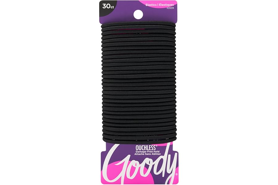 Goody Ouchless Hair Elastics - No Pull, No Breakage, Tangle-Free Hold for Thick, Curly, Coily & Textured Hair - 30 Count, Black, Long-Lasting Ponytail Holders for Women & Men