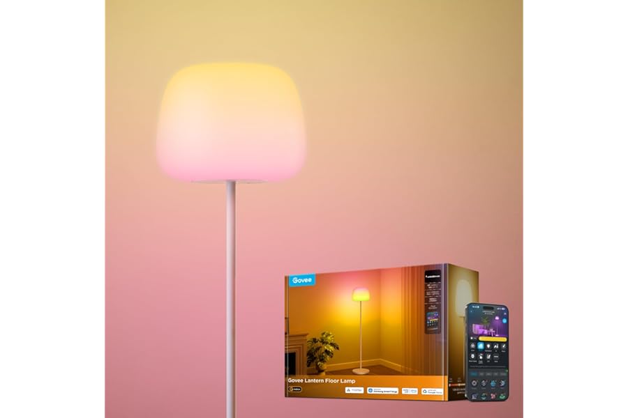 Govee Lantern Floor Lamp, Halo Gradient RGBIC Smart Corner Lamp with LuminBlend+, 1000K-10000K, Matter Compatible, 100+ Scene Modes, Music Sync, 1400lm, Modern Floor Lamps for Living Room, White