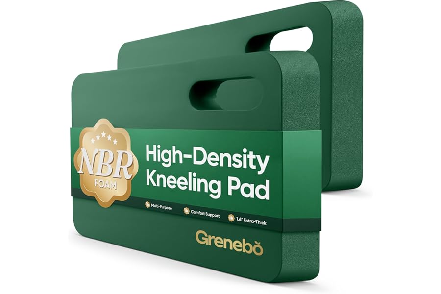 Grenebo 2-Pack 1.6" Extra Thick NBR Foam Garden Kneeling Pads, Ultra Soft Cushion Kneeling Pads for Gardening, Gardening Kneeling Pad for Baby Bathing, Work, Exercise, 17.3×11×1.6 in, Green