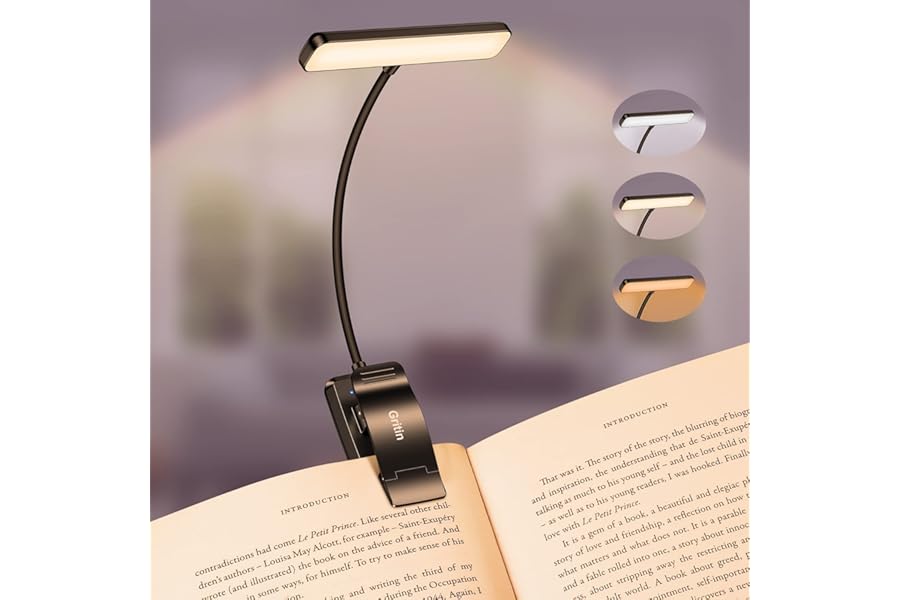 Gritin 19 LED Rechargeable Book Light for Reading in Bed with Memory Function- Eye Caring 3 Color Temperatures,Stepless Dimming Brightness,90 Hrs Runtime Lightweight Clip on Light for Book Lovers