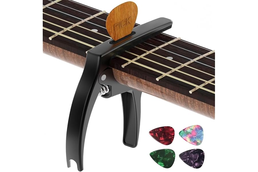 Guitar Capo,TANMUS 3in1 Zinc Metal Capo for Acoustic and Electric Guitars (with Pick Holder and 4Picks),Ukulele,Mandolin,Banjo,Guitar Accessories