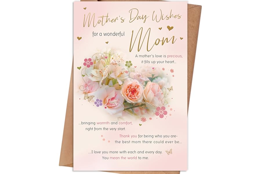 HEJOYN Mom Mothers Day Card, Mother's Day Cards for Mom from Daughter Son, Happy Mothers Day