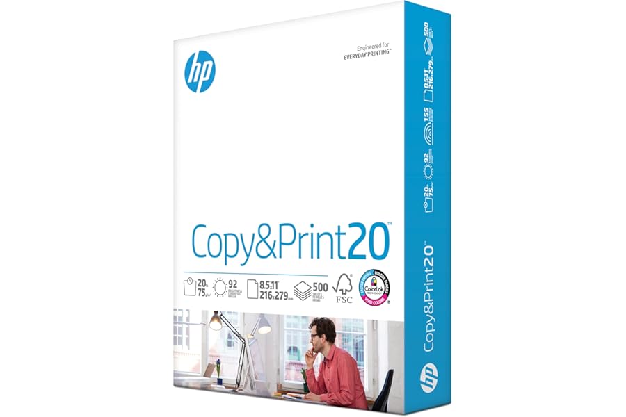 HP Printer Paper | 8.5 x 11 Paper | Copy &Print 20 lb | 1 Ream Case - 500 Sheets| 92 Bright | FSC Certified | 200060