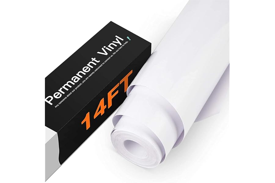 HTVRONT White Permanent Vinyl, 12" x 14 FT Glossy White Adhesive White Vinyl Roll Compatible with Cricut Cutting Machine, Silhouette, Cameo Cutters, Signs, Scrapbooking, Craft, Die Cutters