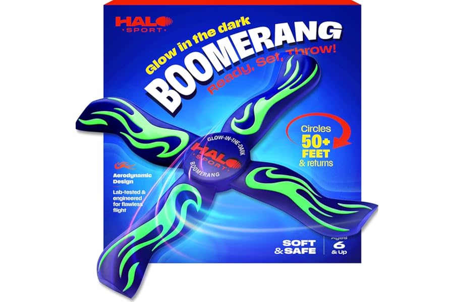 Halo Sport Boomerang for Kids & Adults - 8 9 10 11 12 Year Old Boy Gifts - Sports and Outdoor Toys for Kids 8-12 - Boys Birthday Gifts Ages 8-10 - Outside Fun Toy - Glow-in-the-Dark